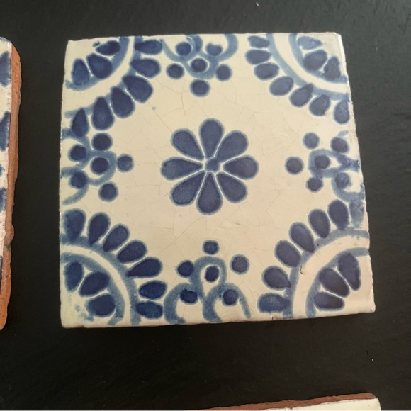 Mexican Hand Painted Terra-Cotta Talavera Vintage Tiles Set of 4 - Picture 3 of 16